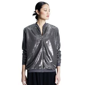GSTQ Sequin Bomber Jacket - Size XS - Silver / Bronze - Retail $398
